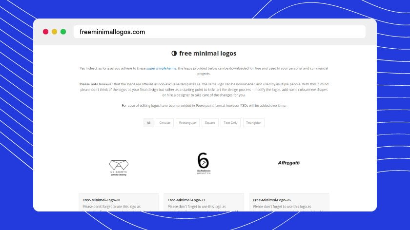 6 Awesome Logo resources for Designers 6 Homepage of Free Minimal Logos Website