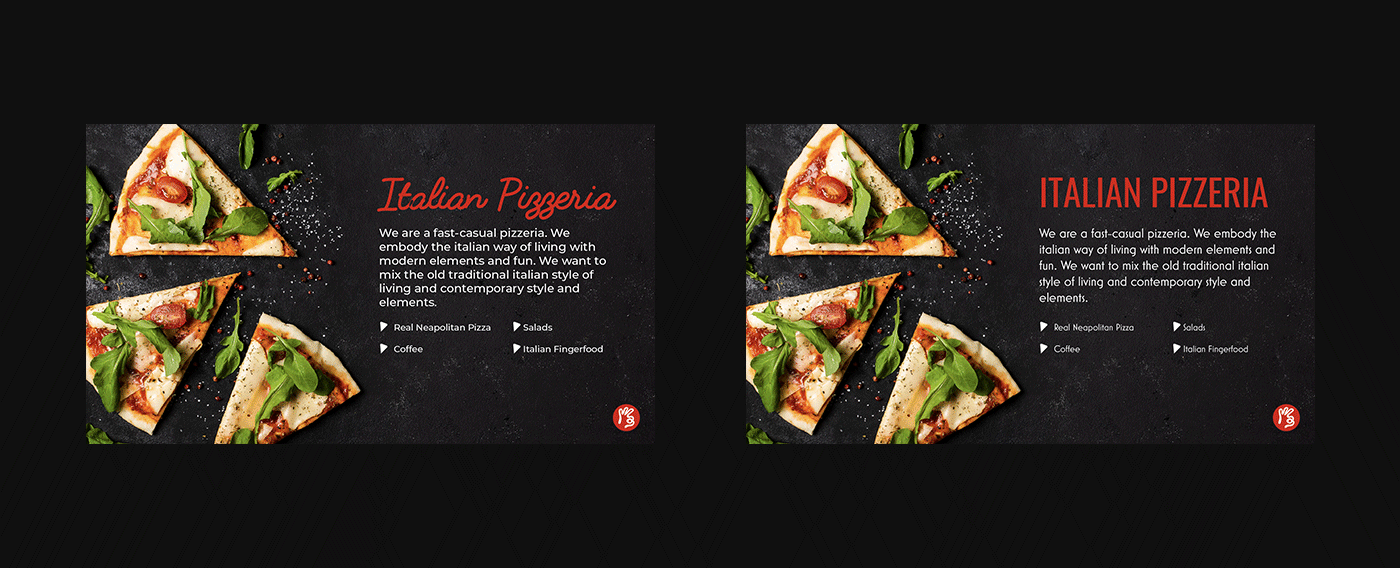 Siprego: Pizza-E-Pasta | Brand Identity 7 type combinations sans serif pizza brand typography
