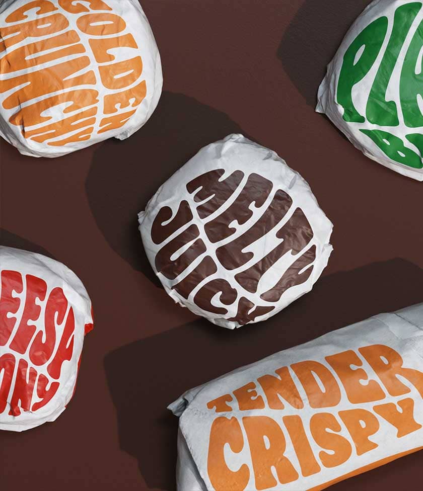 burger paper wraps with expressive typography