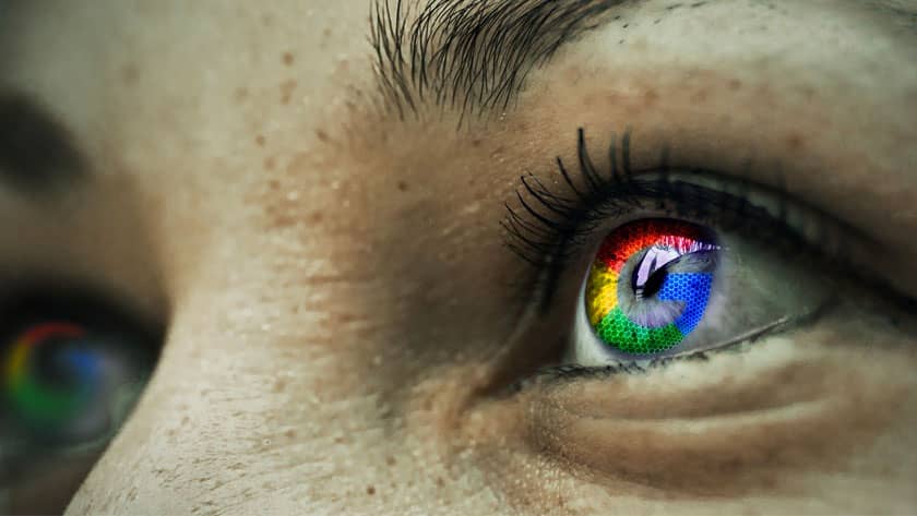 Google Logo seen in the eye.