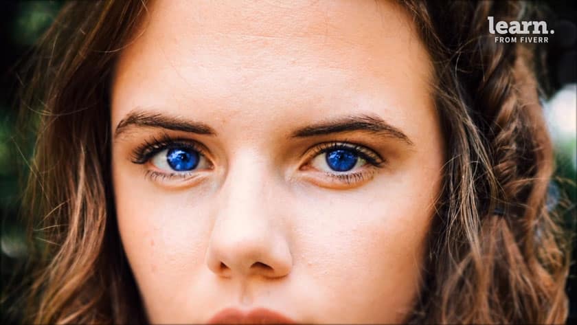 Blue eyes of a girl from Adobe Photoshop Fundamentals course