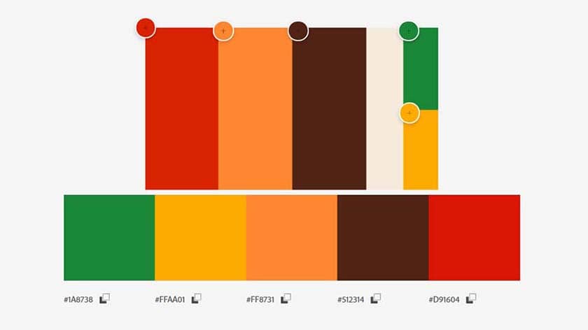 Chart showing HEX color codes of Burger King color palette